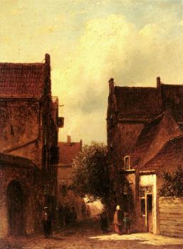 Street Scene With Figures Possibly Rotterdam